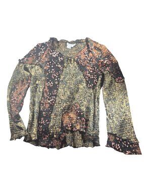 Alberto Makali Shirt Womens Long Sleeve Crinkle Top Abstract Floral Large Artsy